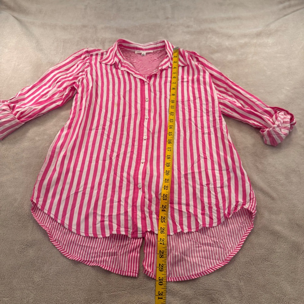 Coastal Preppy Stripe Button Front‎ Tunic Pink Shirt Beach Resort Sz S - Picture 6 of 9